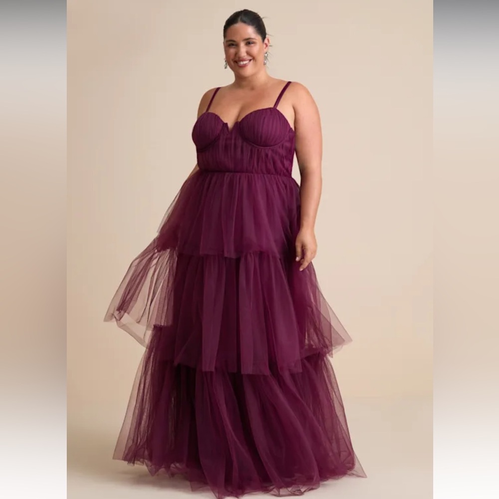 Lulu's Unforgettable Poise Plum Purple Tulle Bustier Tiered Dress